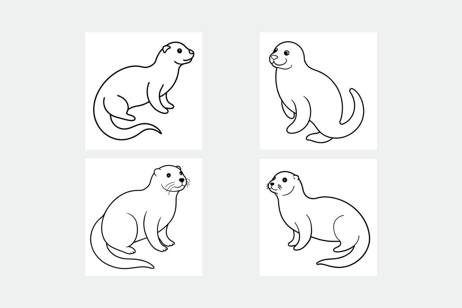 Four different pictures of otters on a white background vector