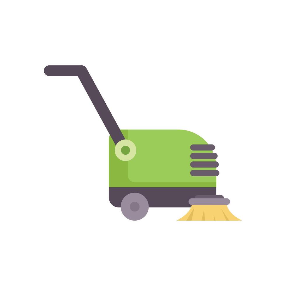 Green sweeping machine cleaning the floor icon vector