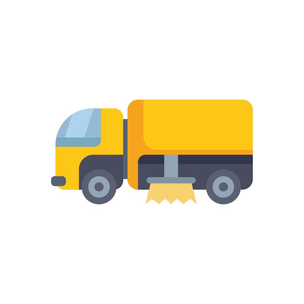 Street sweeper truck cleaning road with rotating brushes vector