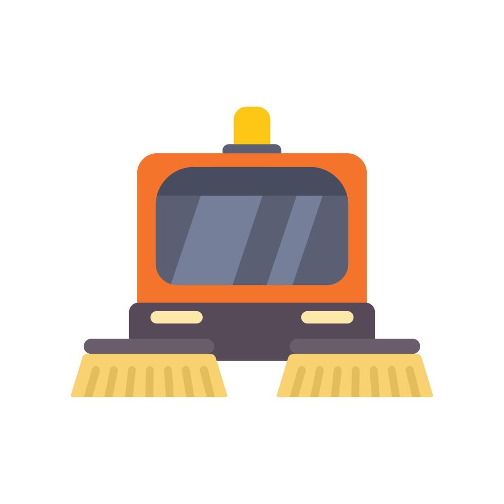 Orange cleaning vehicle sweeping the road with rotating brushes vector