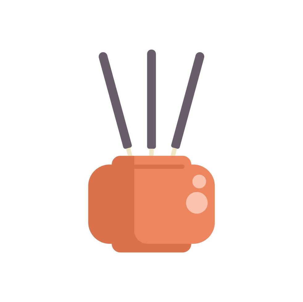Three incense sticks burning in a clay holder for aromatherapy and relaxation vector