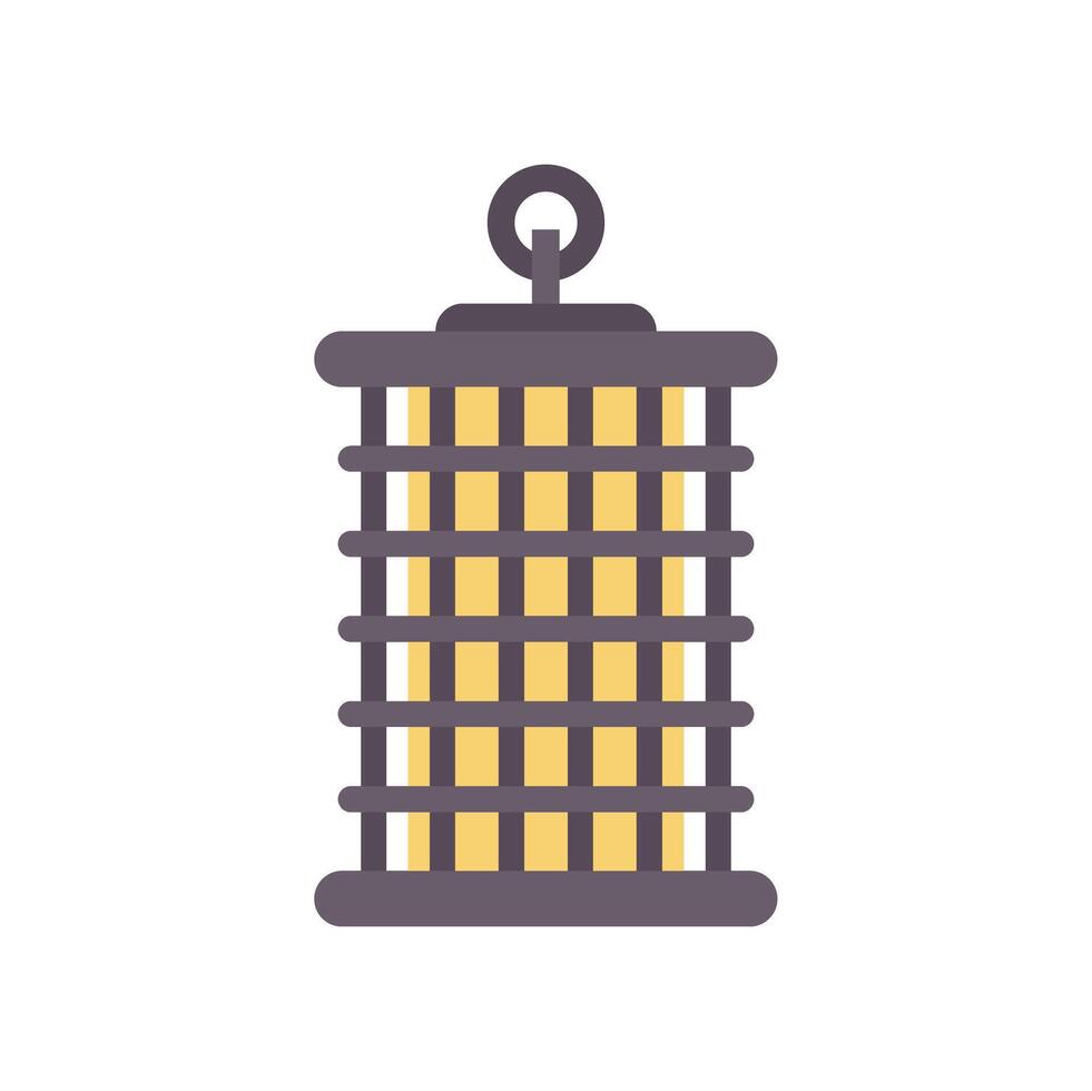 Tall candle lantern with metal grid protecting flame burning inside vector