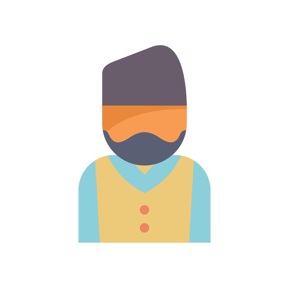 Bearded man wearing traditional taqiyah skullcap icon vector