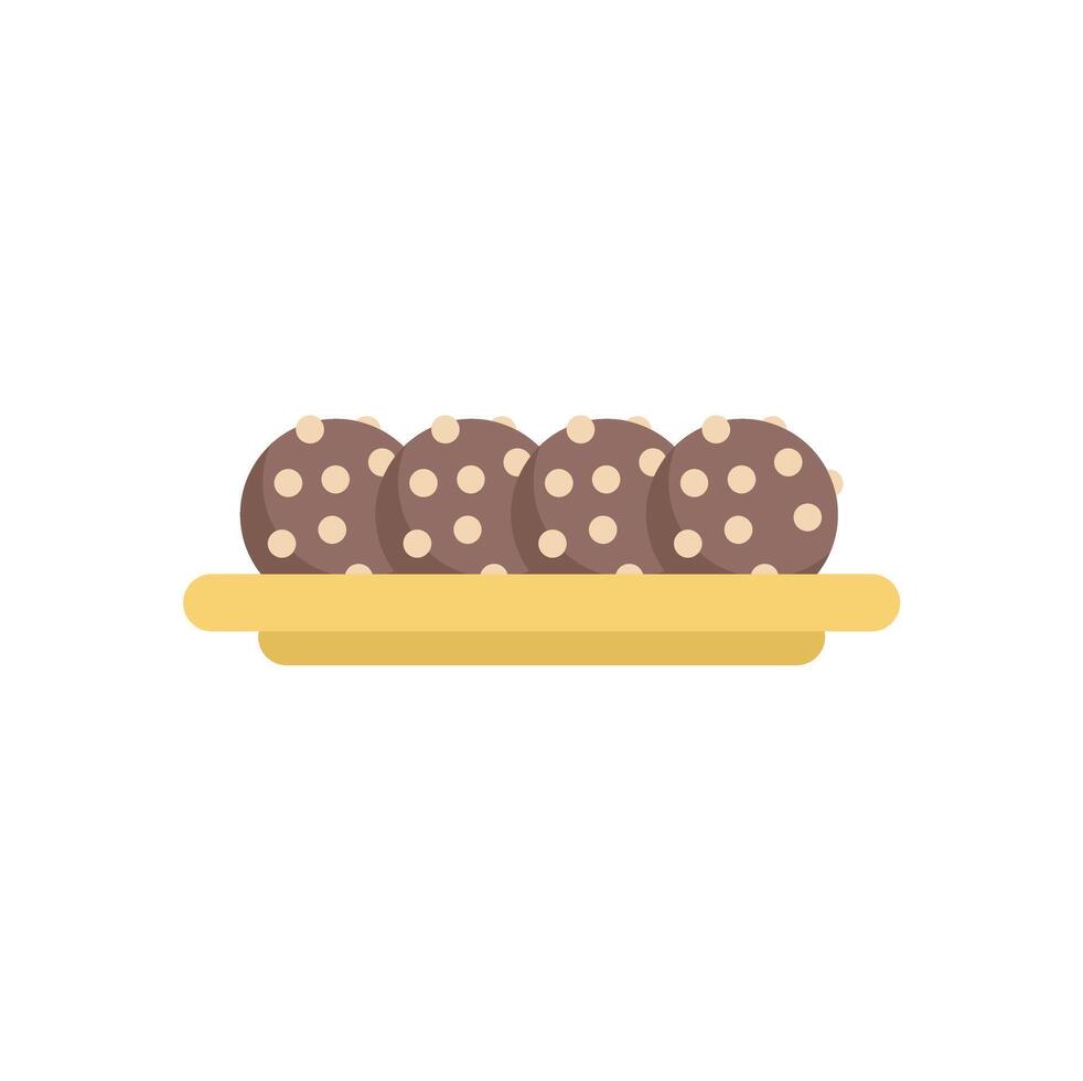 Chocolate chip cookies resting on a yellow plate vector