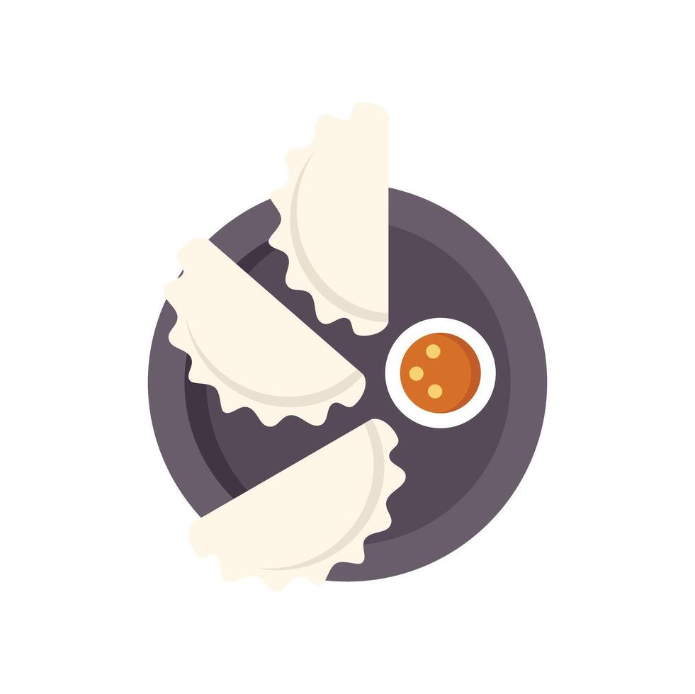 Plate presenting traditional asian dumplings with dipping sauce vector