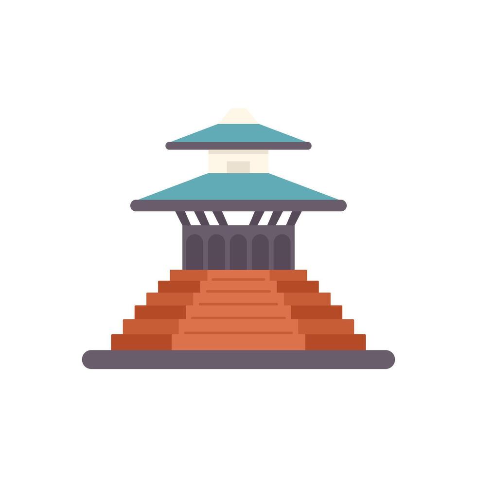 Ancient asian temple building with pagoda roof standing on top of stairs vector