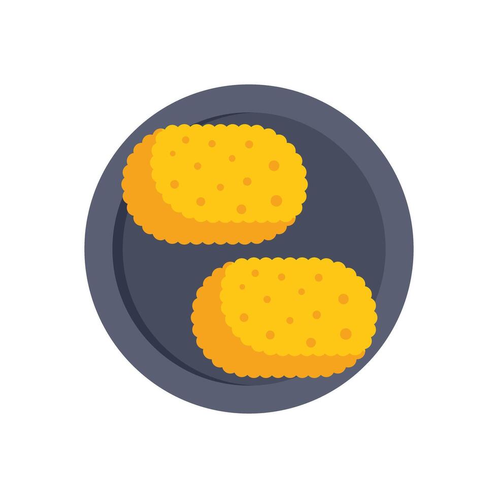 Two breaded chicken nuggets sitting on a plate vector