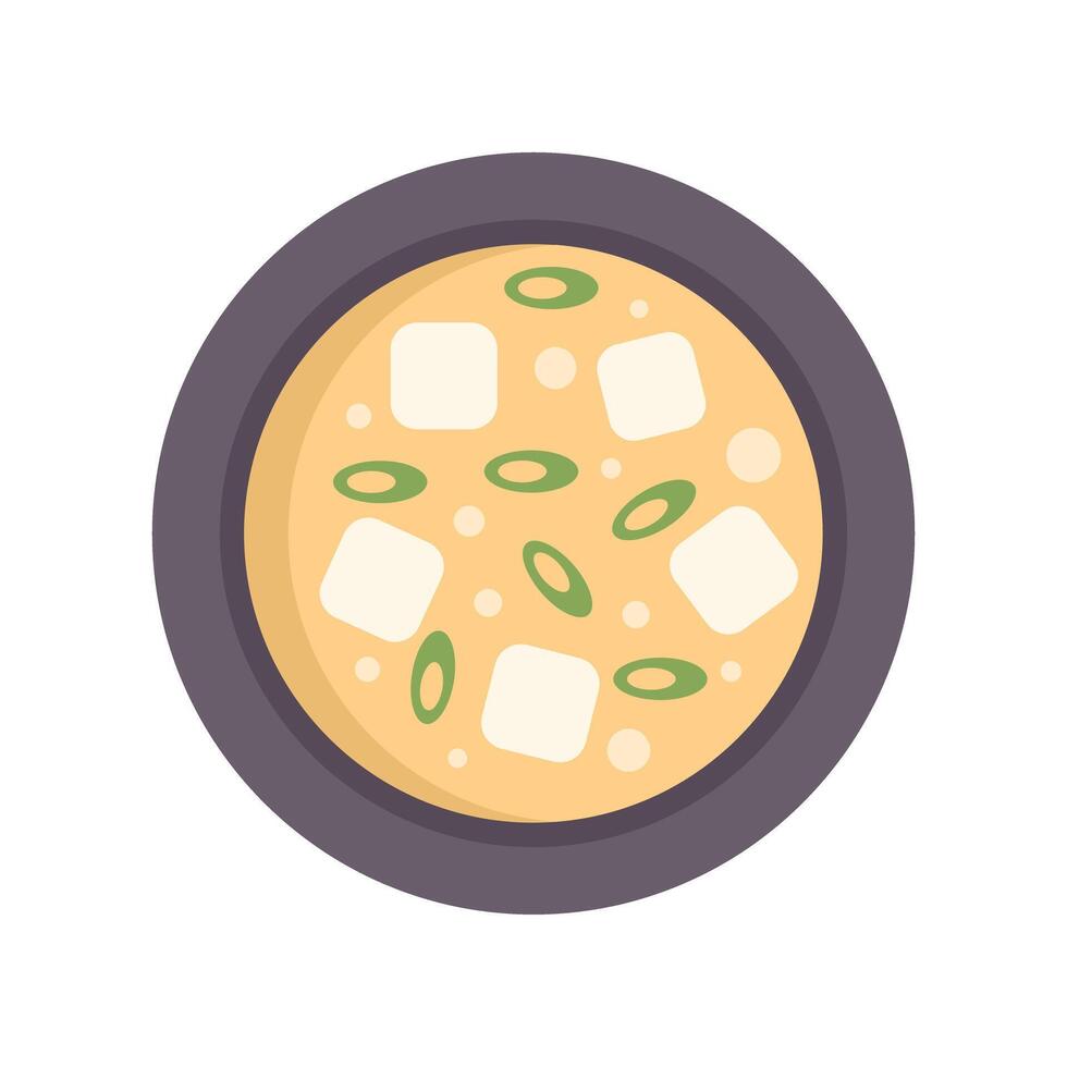 Steaming bowl of miso soup with tofu and scallions vector