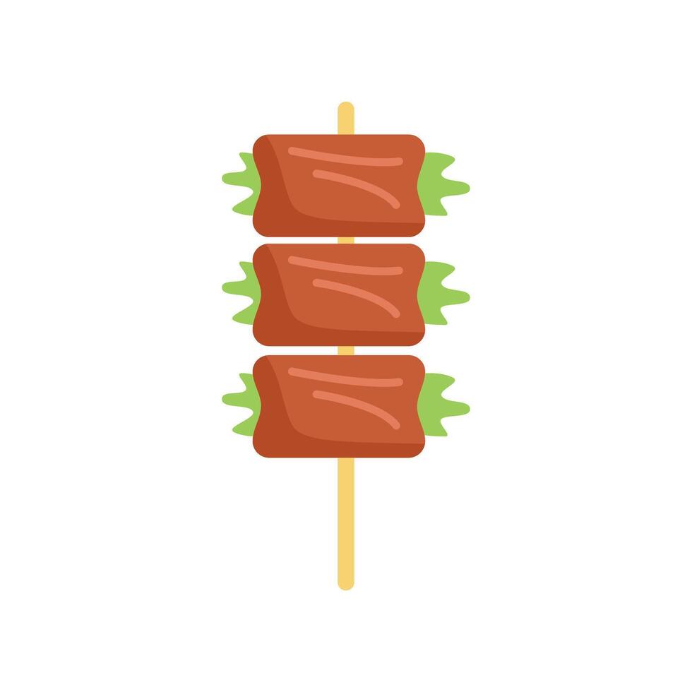 Grilled meat cubes on skewer with green garnish for asian cuisine restaurants vector