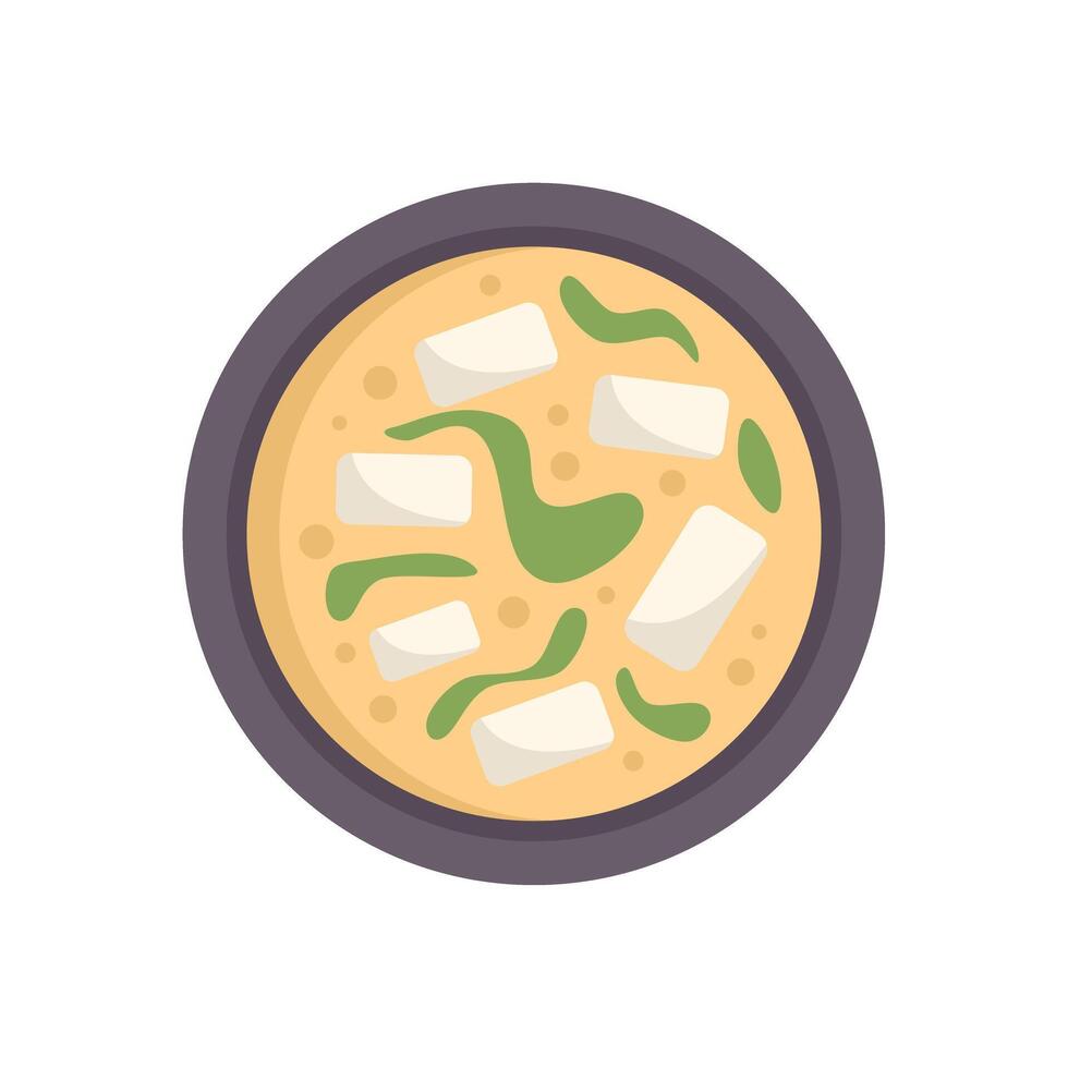 Delicious miso soup with tofu and seaweed served in bowl vector