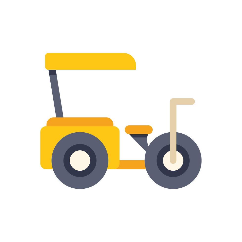Yellow golf cart with three wheels standing still vector