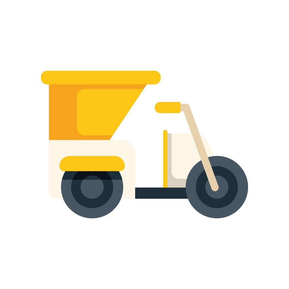 Yellow motorized cargo tricycle carrying load side view vector