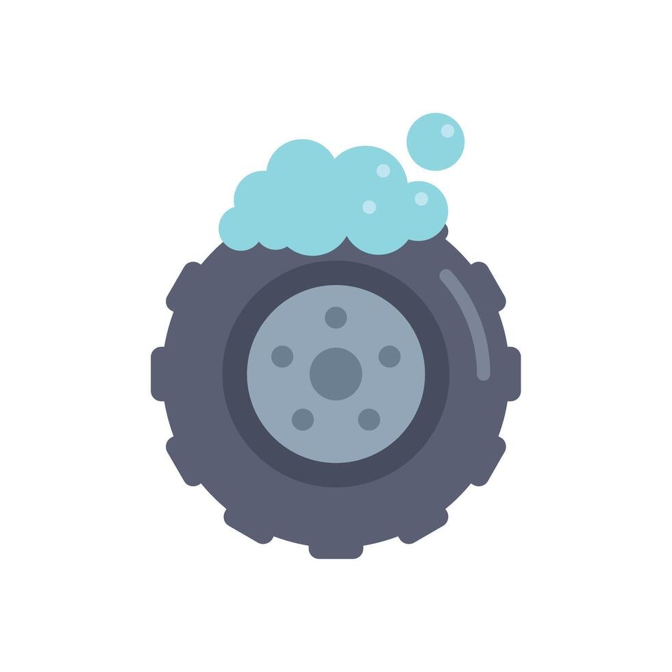Car wash logo with tire covered in soap suds being washed vector