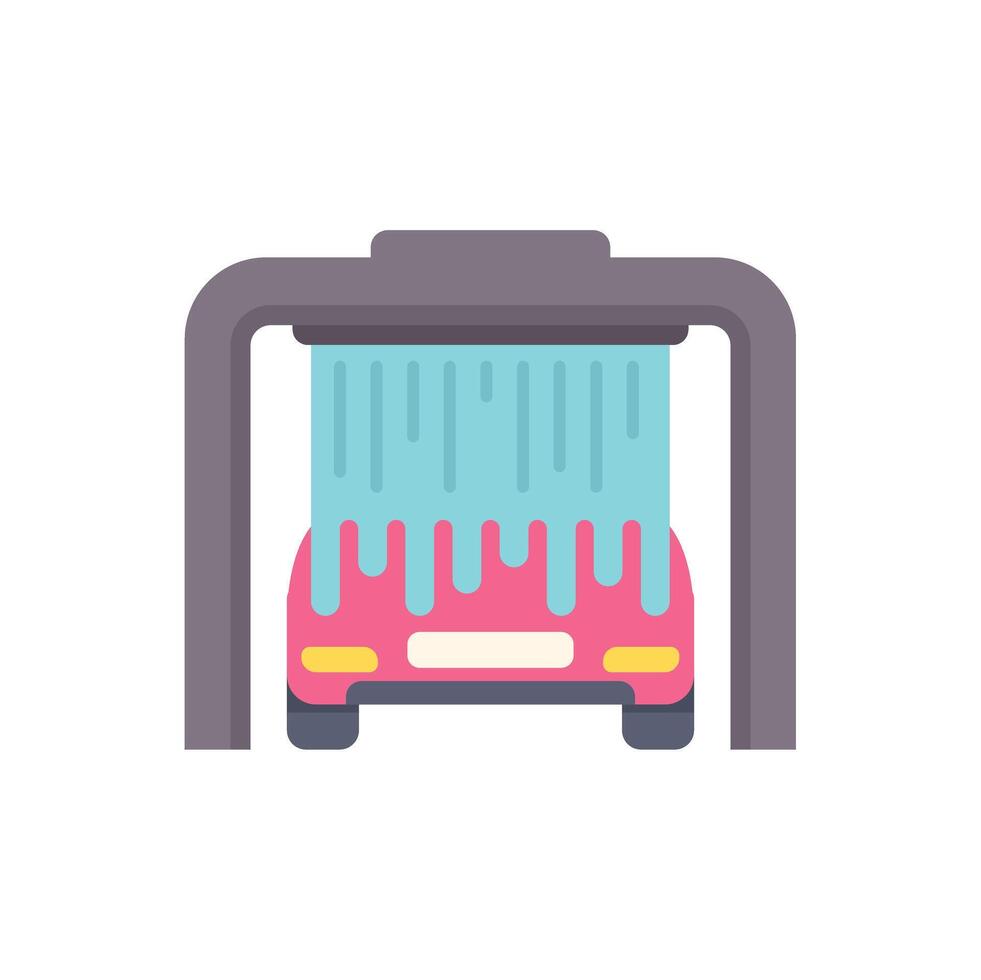 Automatic car wash washing red car with water spraying on top vector