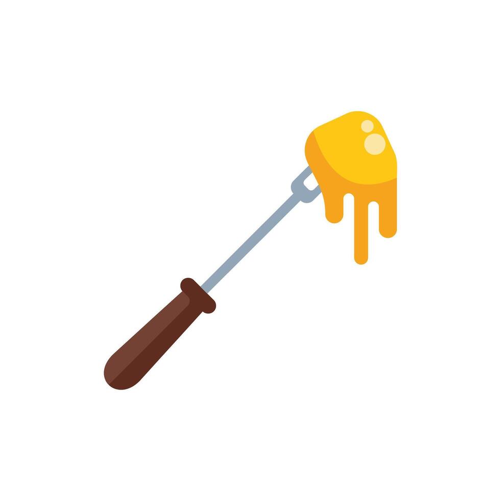 Long fork holding a piece of melting cheese fondue vector