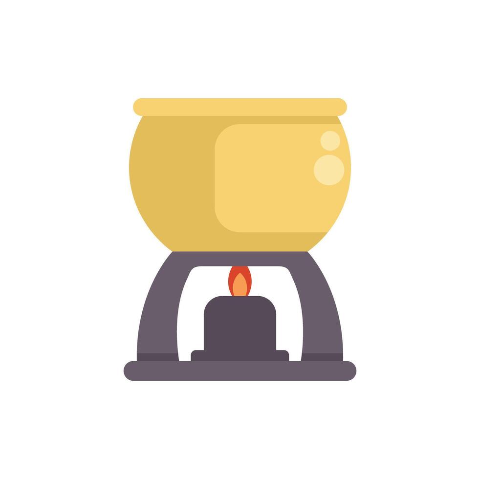 Traditional cooking pot warming on a lit candle stovetop burner vector