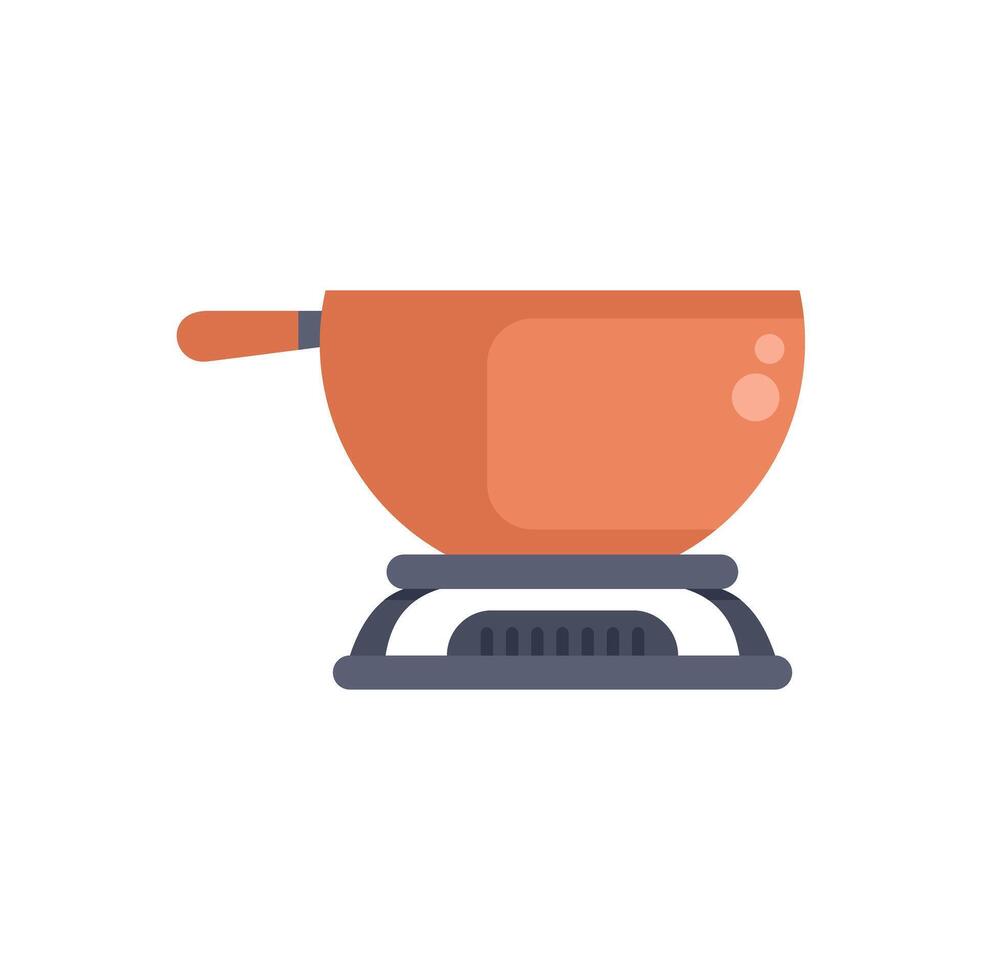 Copper fondue pot warming on a portable stove burner vector