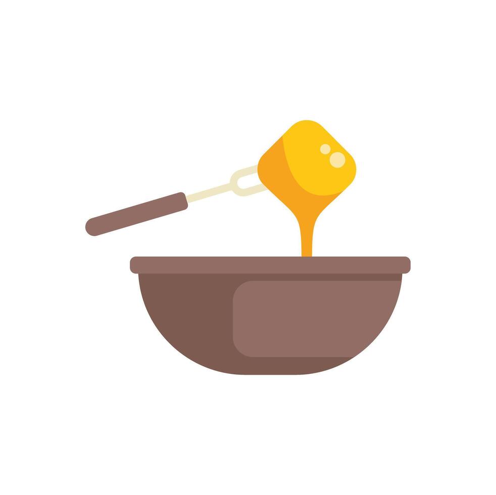 Fork dipping food in melted cheese fondue pot vector