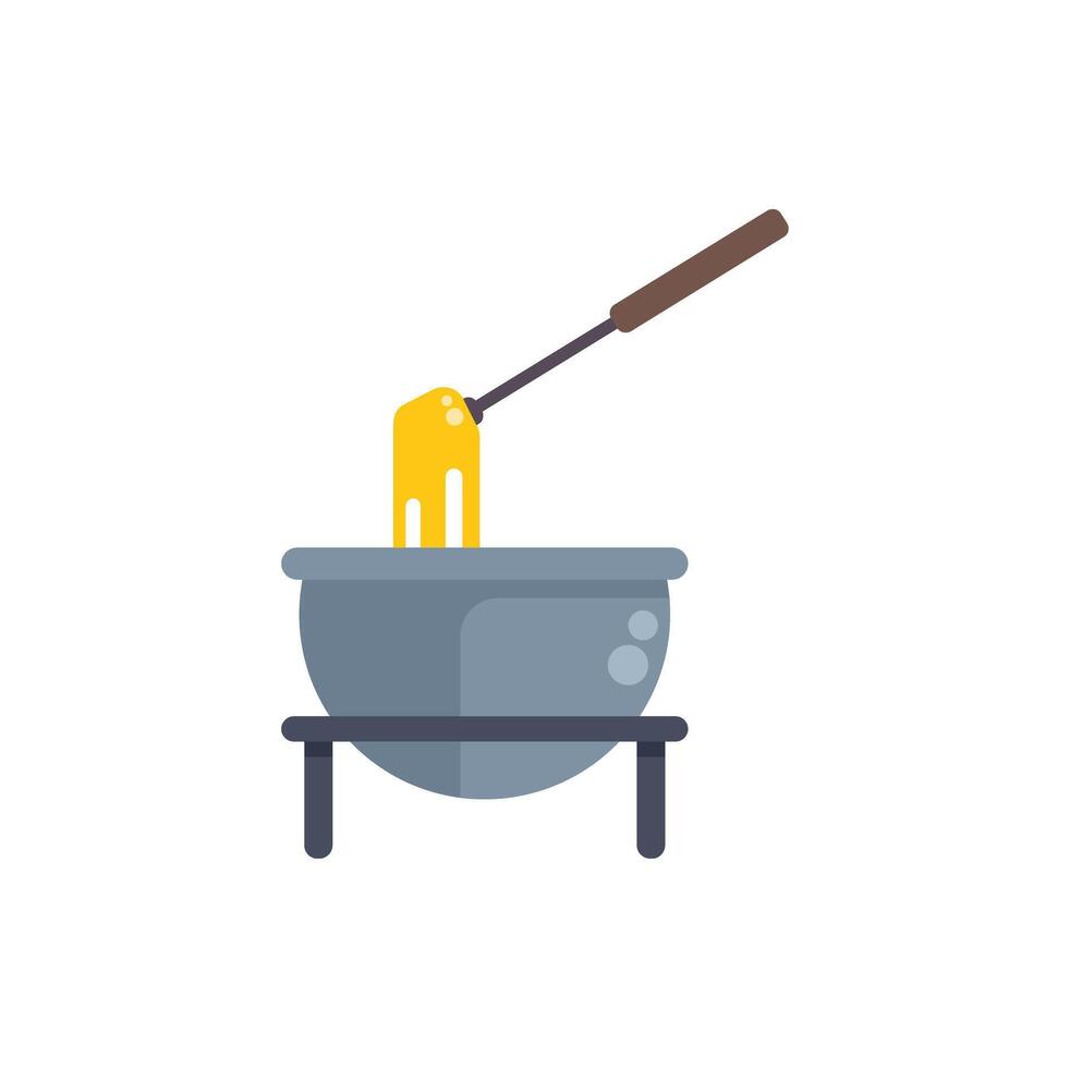 Fork dipping cheese fondue into a pot icon illustration vector