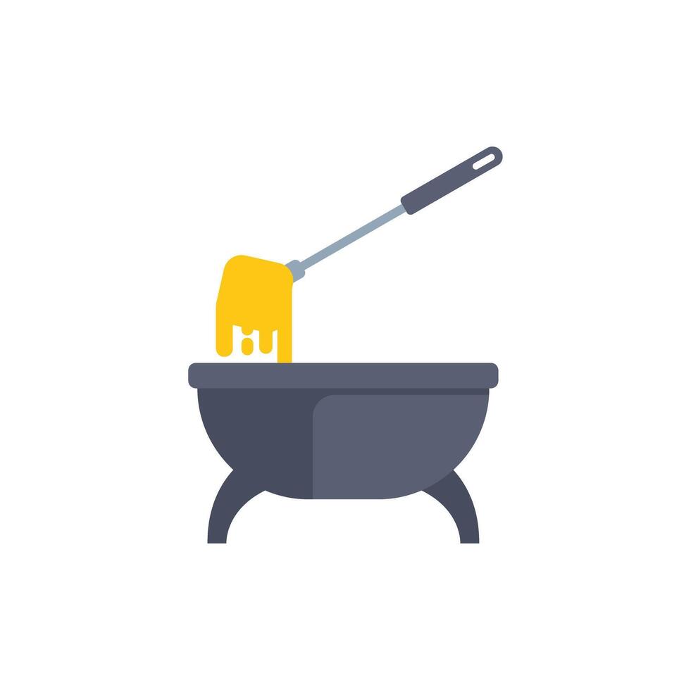 Melted cheese dripping from fondue fork into a pot vector