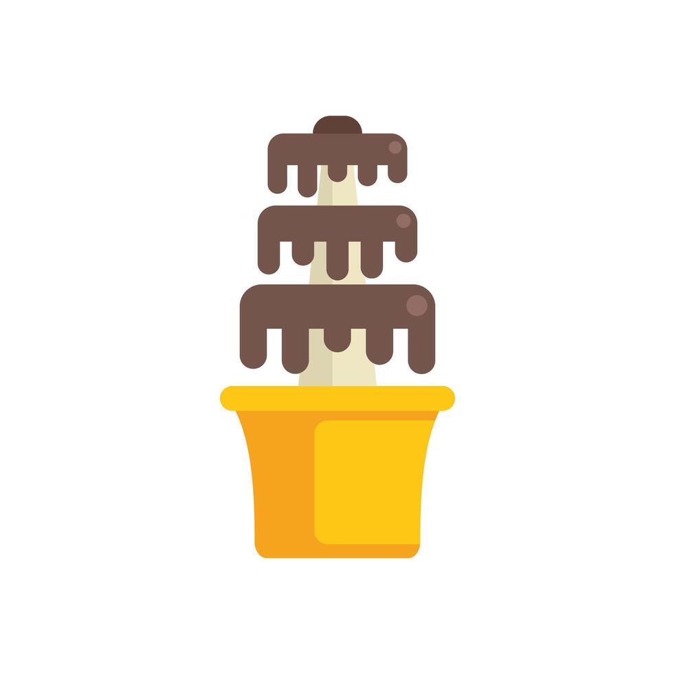 Chocolate fountain cascading down layers in a yellow basin vector