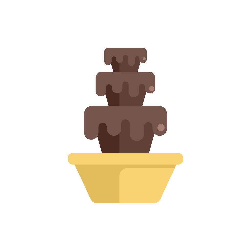 Delicious melted chocolate fountain flowing on dessert table vector