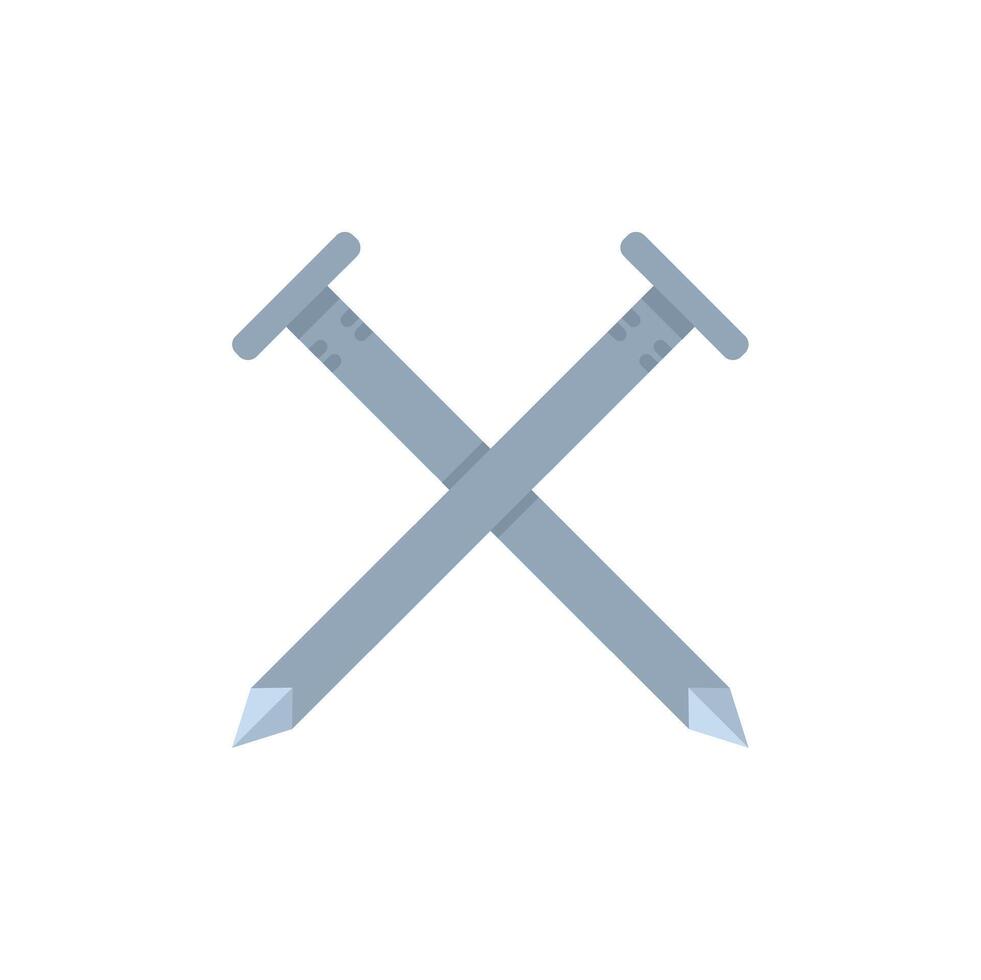 Two metal nails forming a cross over white background vector