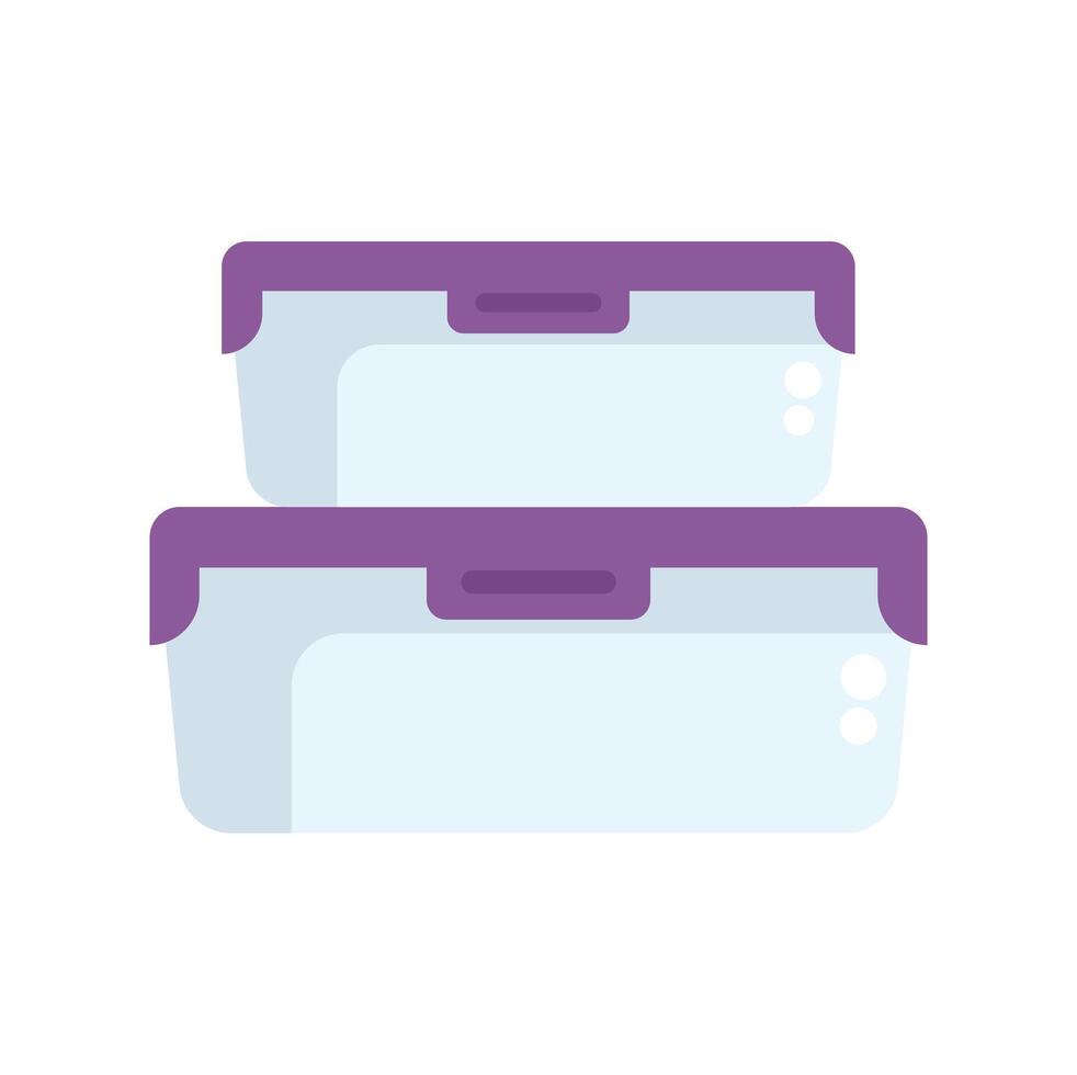 Two rectangular glass food storage containers with purple lids vector