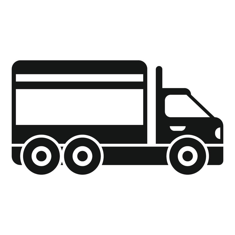 Delivery truck transporting goods across countryside, simple icon illustration vector