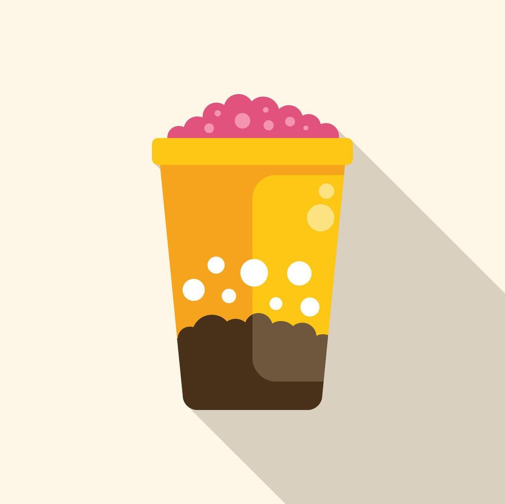 Bubble tea showing boba pearls and milk foam in disposable cup vector