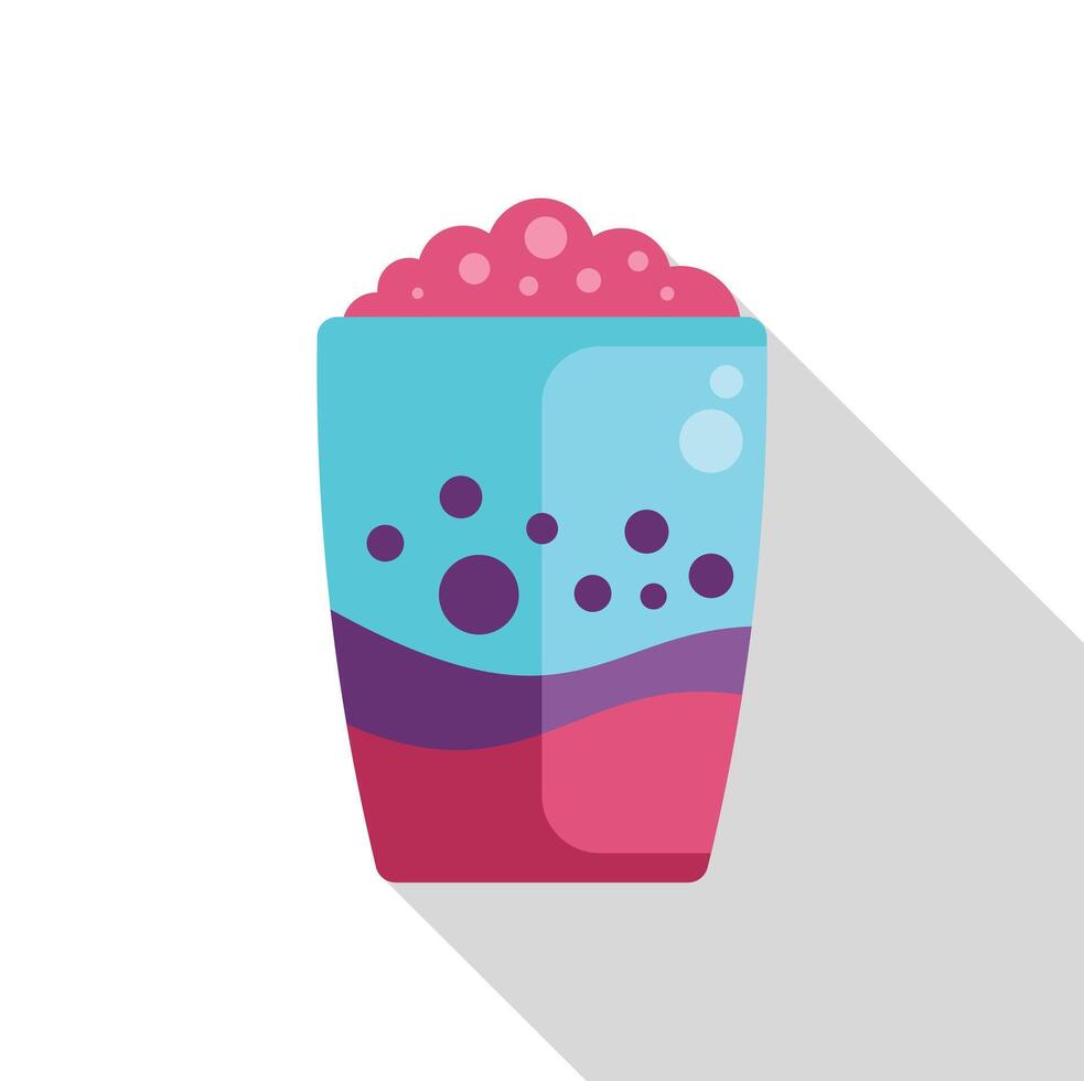 Bubble tea cup with pink tapioca pearls and long shadow vector