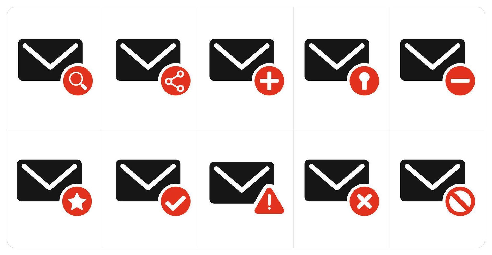 A set of 10 mail icons as search message, share mail, add message vector
