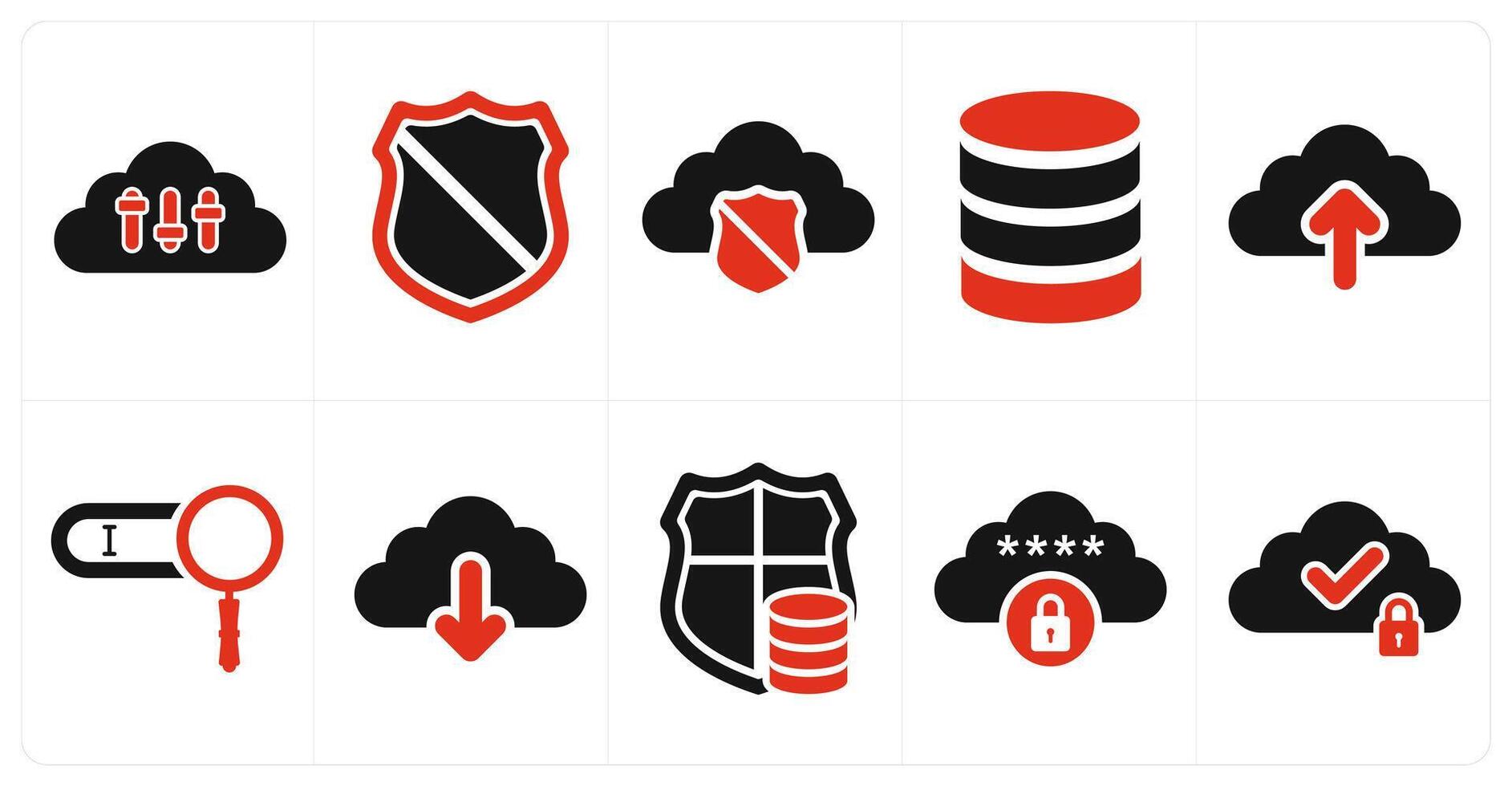 A set of 10 big data icons as cloud setting, shield, cloud security vector
