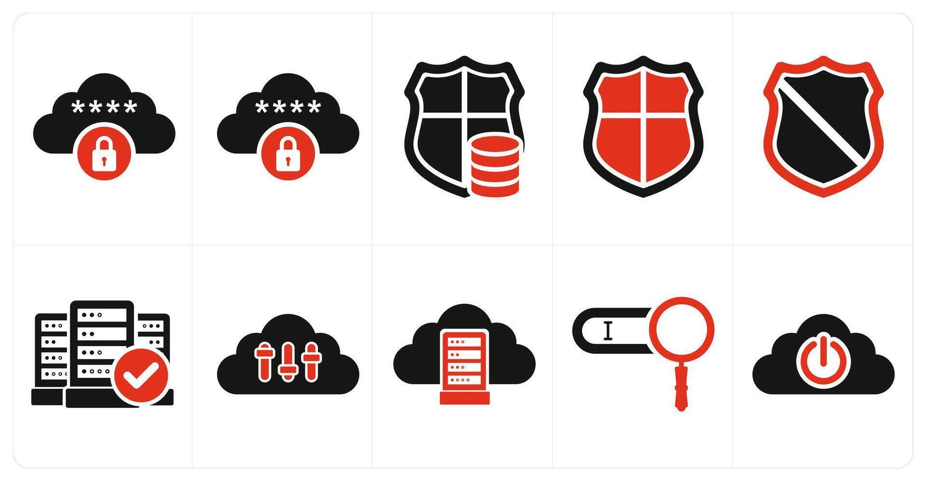 A set of 10 big data icons as server profile, cloud encryption, server security vector