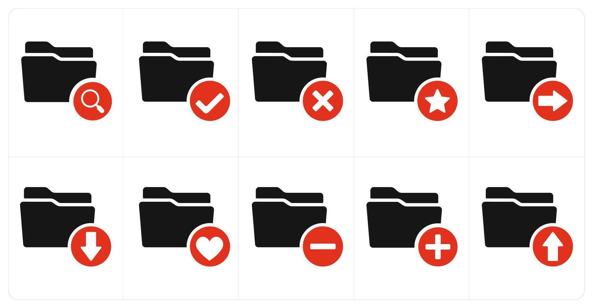 A set of 10 folder icons as search folder, verified folder, delete folder vector
