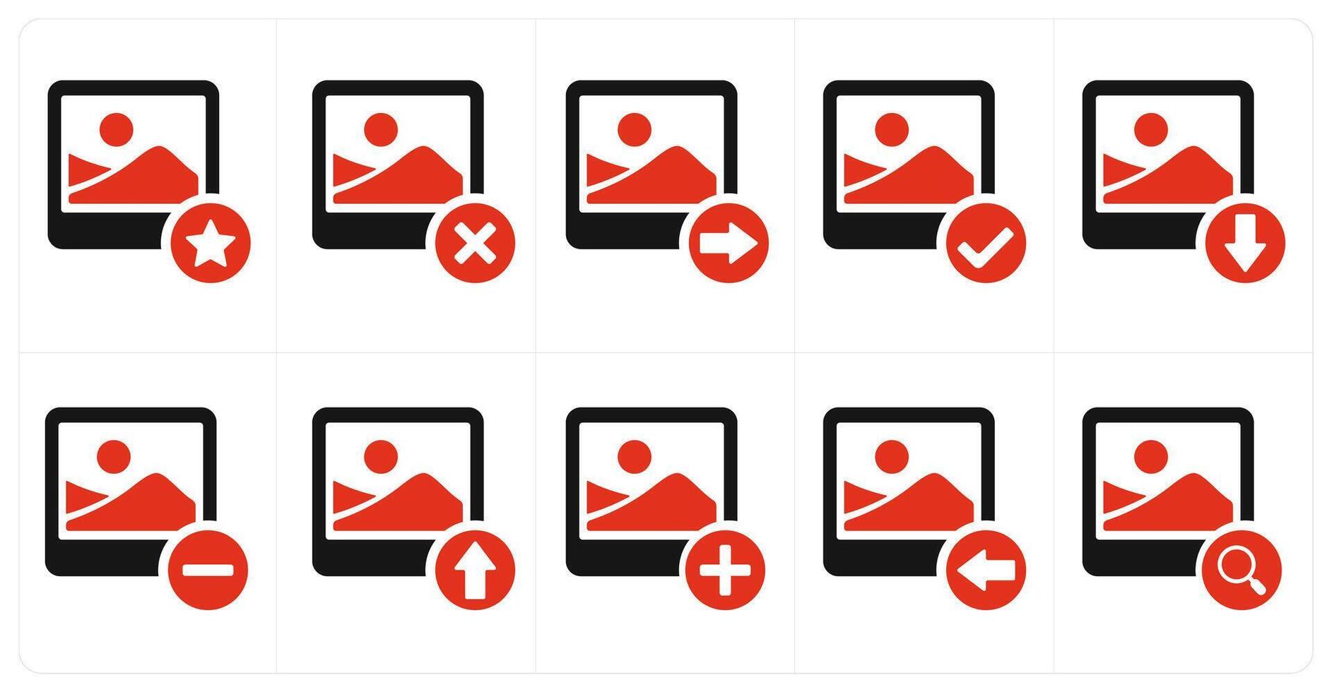 A set of 10 image icons as locked image, delete image, send image vector