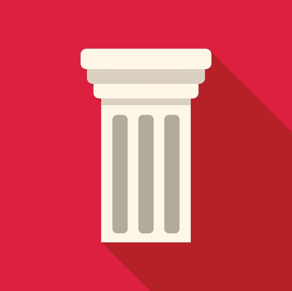 White ionic column casting long shadow on red background vector