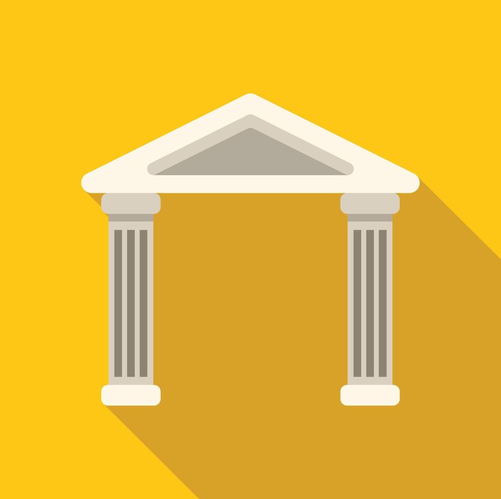 Entrance with columns and triangular roof on yellow background vector