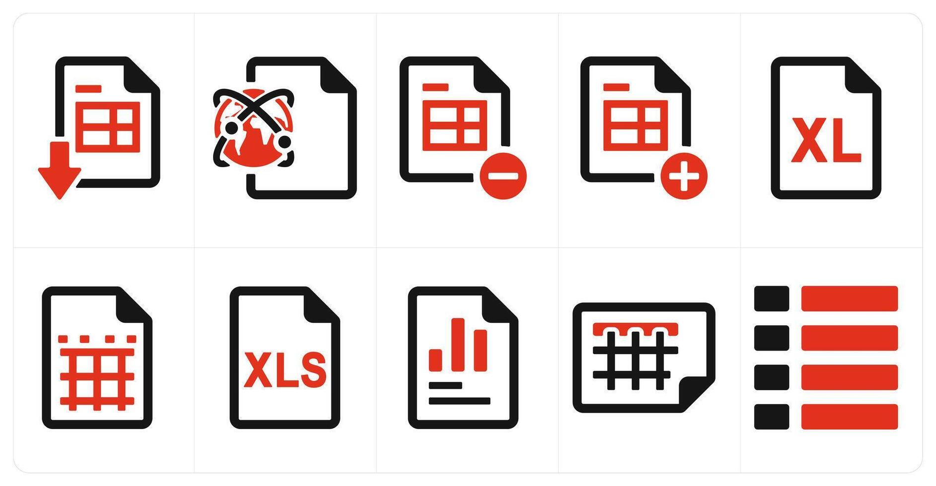 A set of 10 mix icons as download excel sheet, global sheet, remove sheet vector