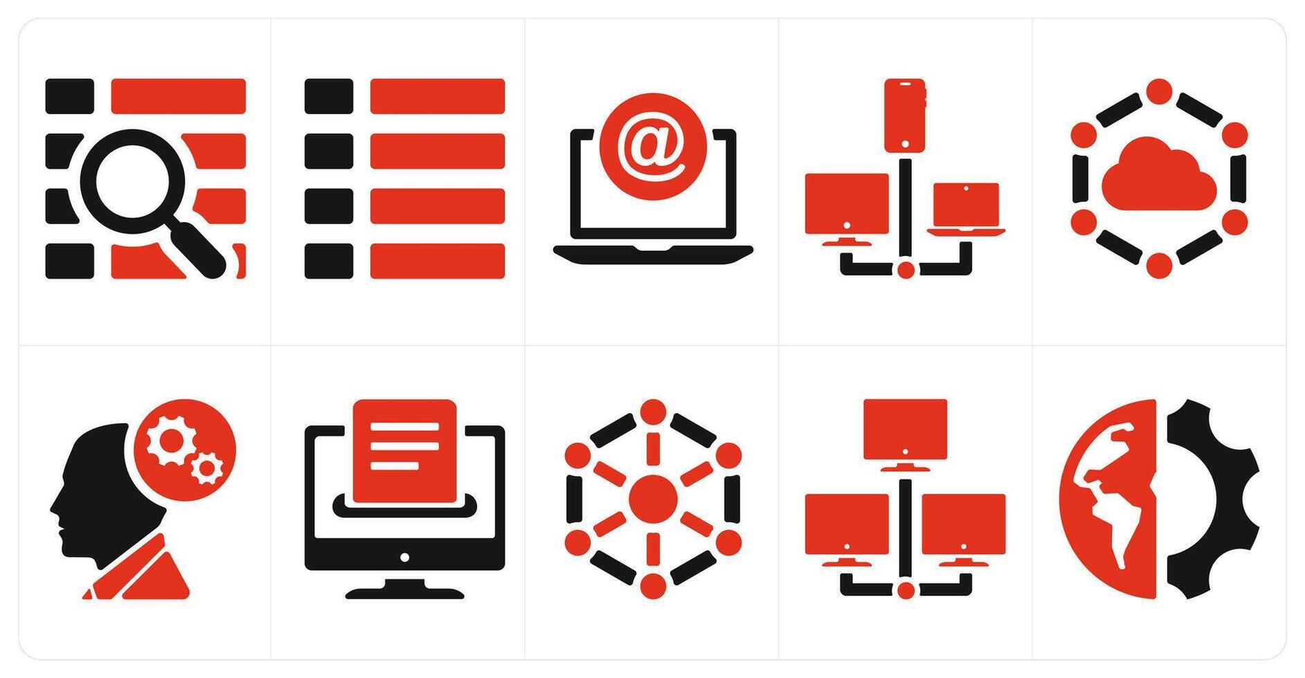 un conjunto de 10 mezcla íconos como buscar menú, nav menú, mencionar vector