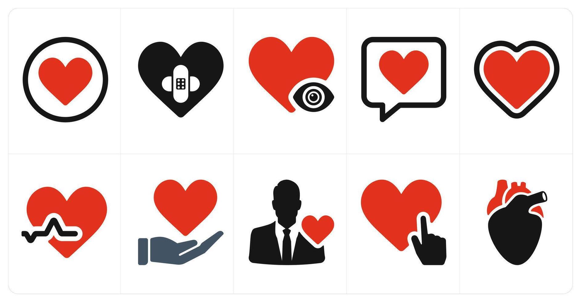 A set of 10 mix icons as like, heart care vector