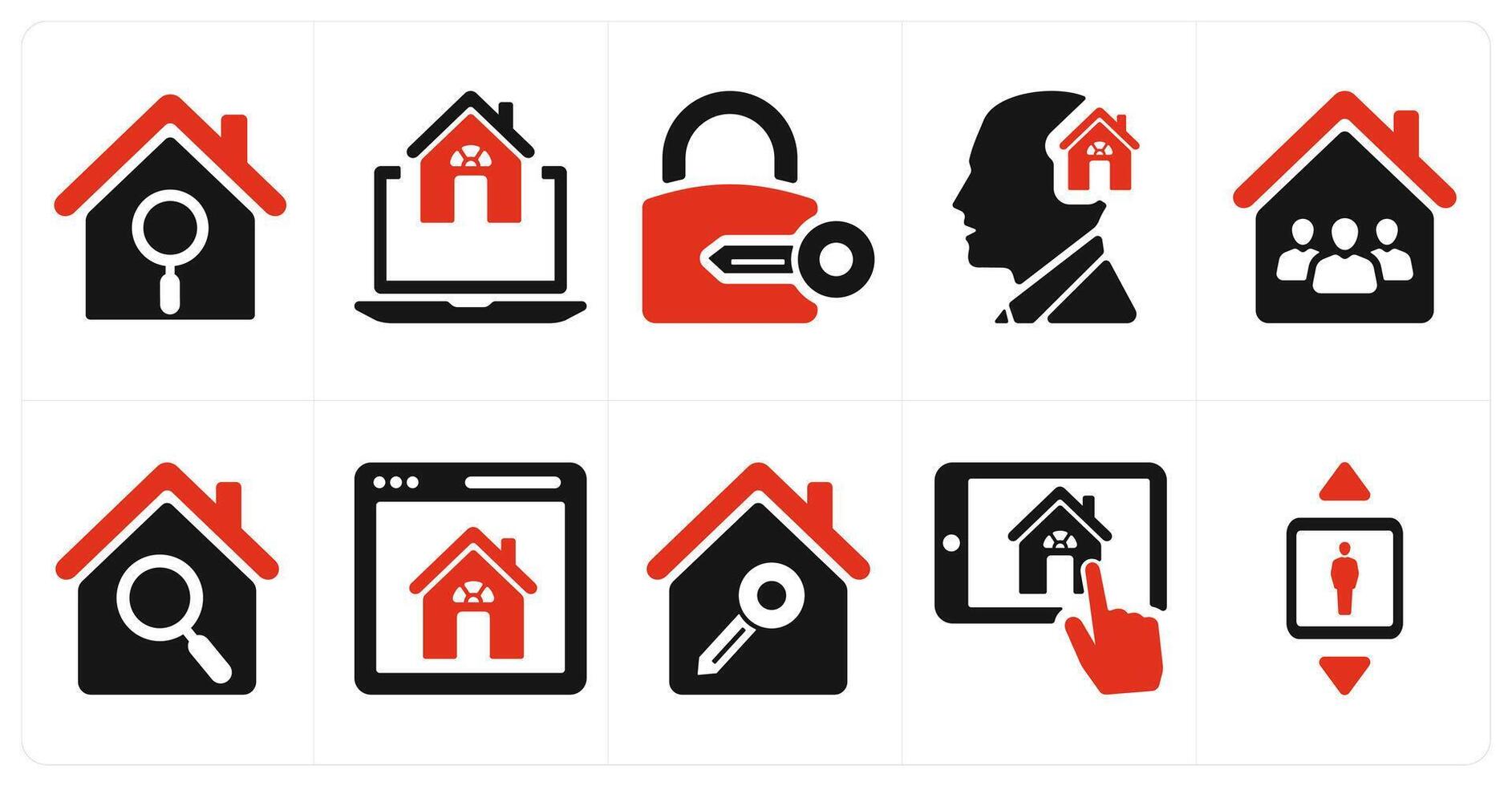 A set of 10 Real Estate icons as real estate search, online home search, lock and key vector