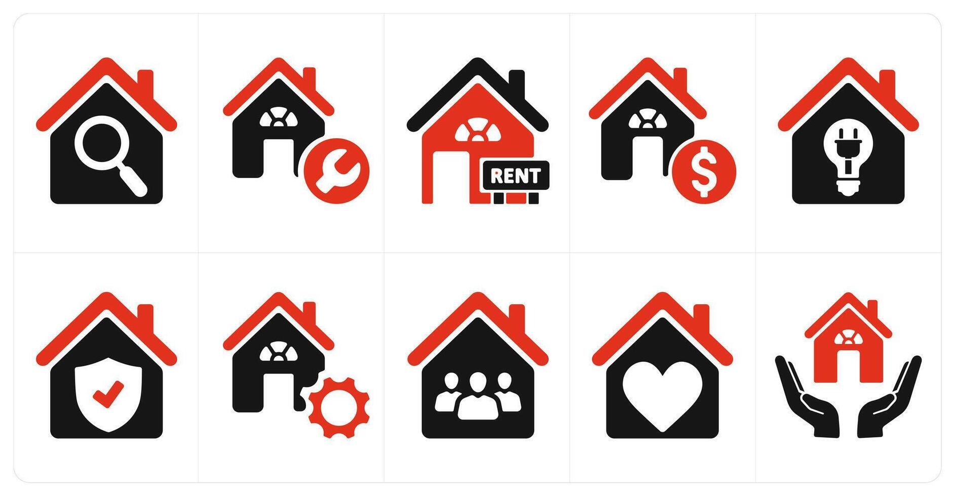 A set of 10 Real Estate icons as home search, home repair, house for rent vector