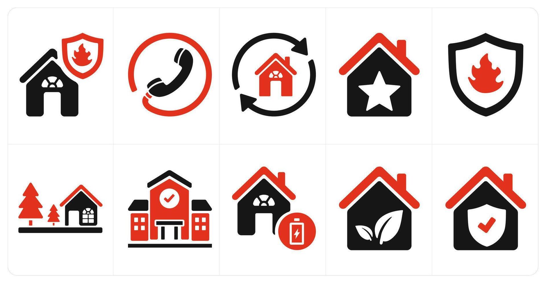 A set of 10 Real Estate icons as house fire protection, phone, home and care vector