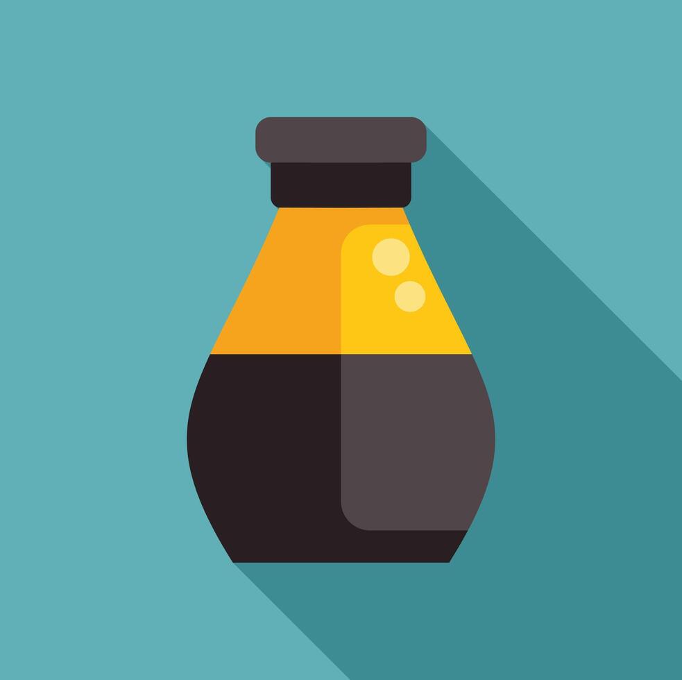 Chemical flask containing yellow liquid and bubbles with long shadow vector