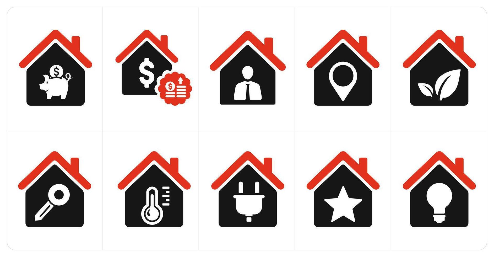 A set of 10 Real Estate icons as house saving, rent increment, realty owner vector