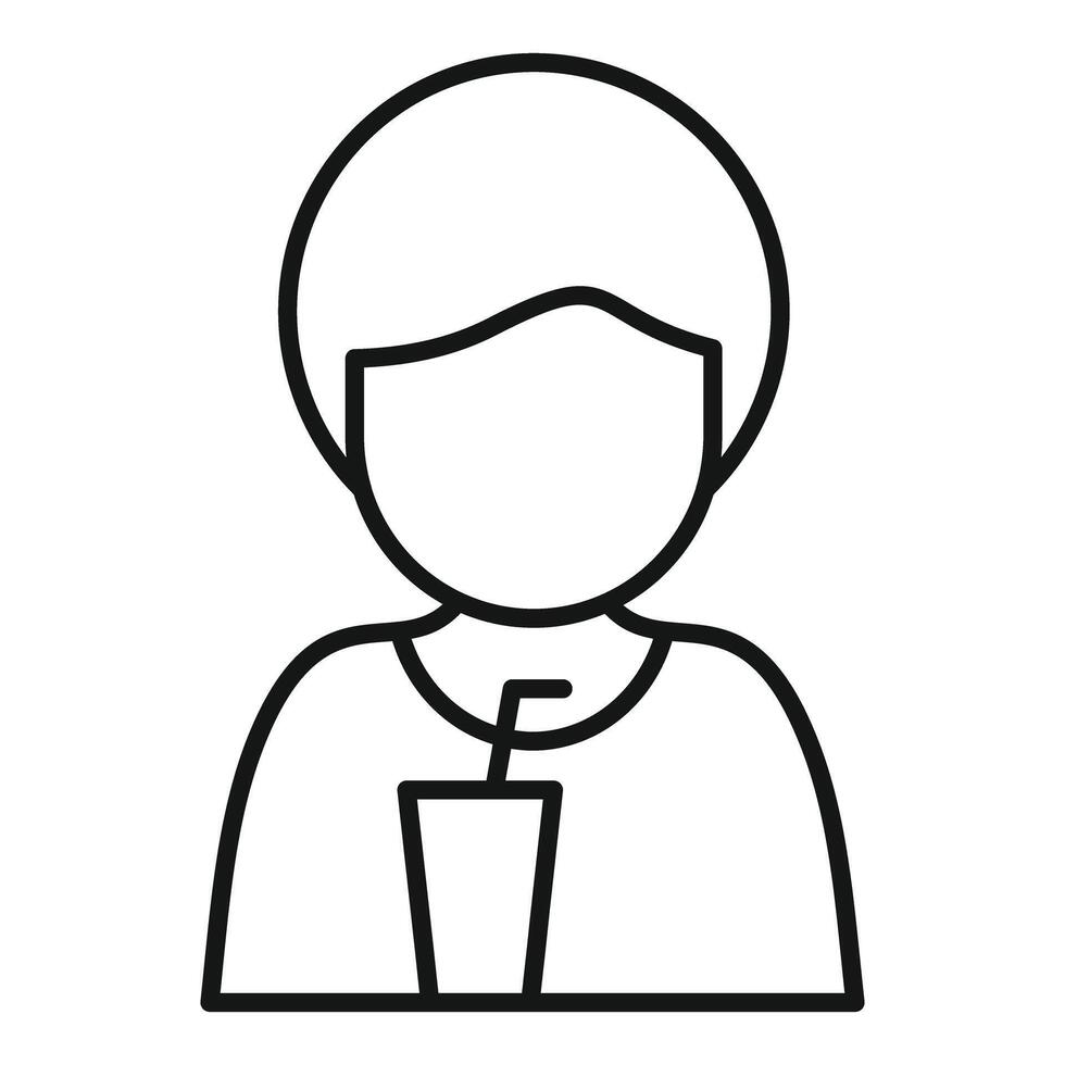 Young person drinking beverage with straw, refreshing breaktime icon vector