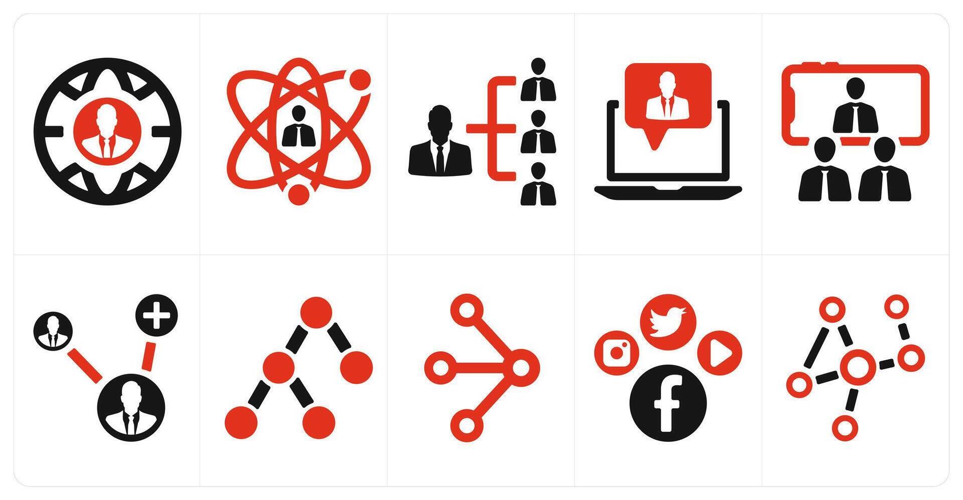 A set of 10 social icons as user profile, user network, group admin vector
