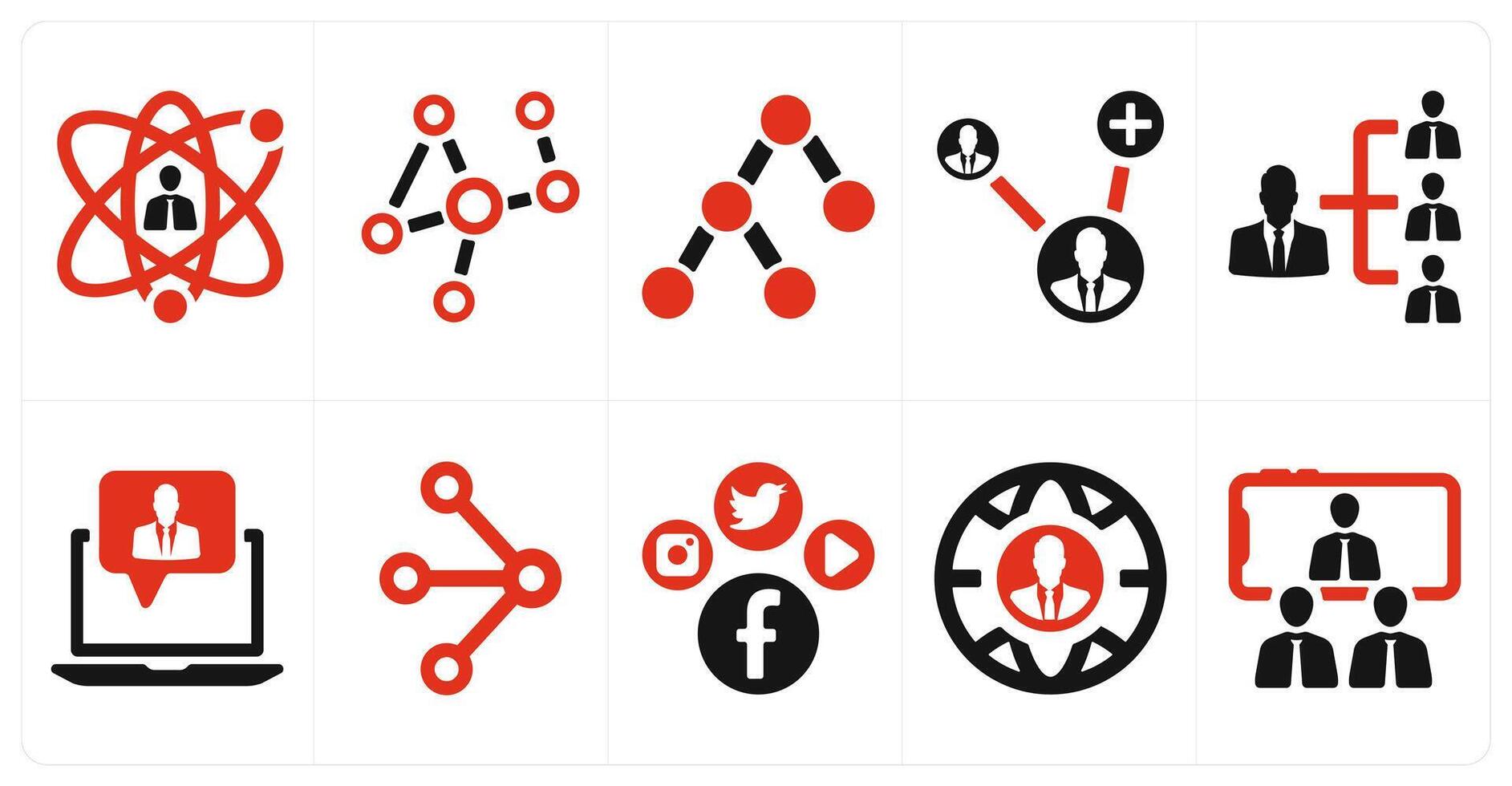 A set of 10 social icons as user network, network link, lin vector