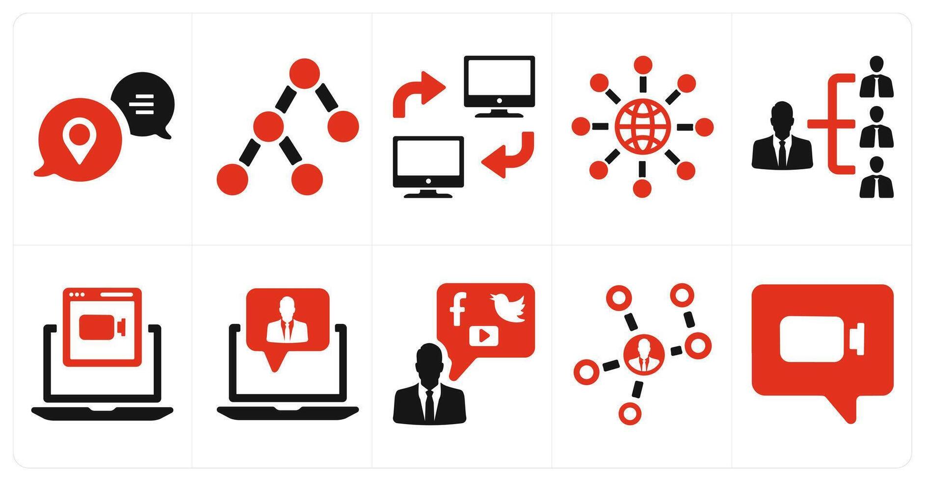 A set of 10 social icons as location notification, link, network share vector